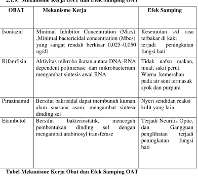 Tabel Mekanisme Kerja Obat dan Efek Samping OAT