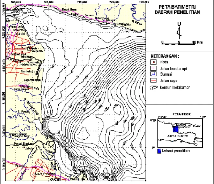 Gambar 5. Peta batimetri daerah penelitian (Astawa drr., 2010).