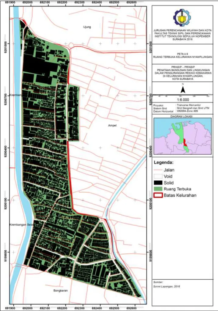 Gambar 4.9 Peta Ruang Terbuka di Kelurahan Nyamplungan  Sumber: Survei Lapangan, 2016 