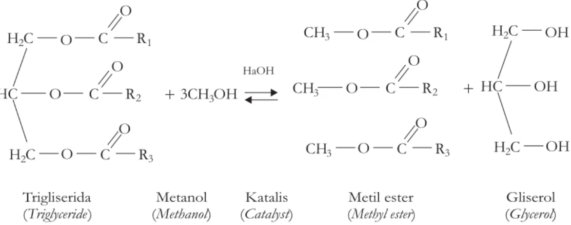 Gambar 2. Reaksi transesterifikasi (Ege, 1996) Figure 2. Transesterification reaction (Ege, 1996)
