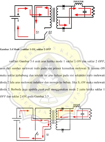Gambar 3.4 Mode 1 saklar 1 ON, saklar 2 OFF 