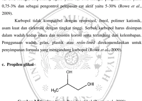 Gambar 2.7 Struktur Kimia Propilen glikol (Rowe et al., 2009) 