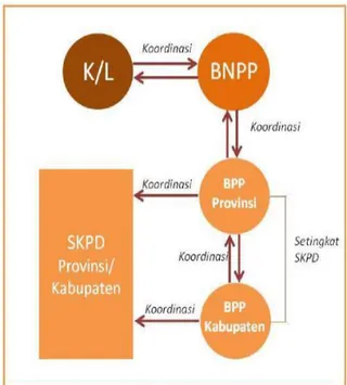 Gambar 6. Hubungan Koordinasi K/L, BNPP,  BPPD, dan SKPD daerah terhadap BNPP menurut  
