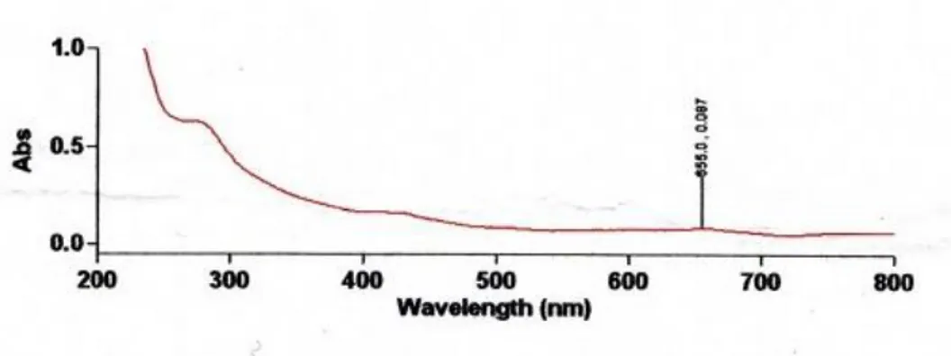 Gambar 9. Hasil spektrum UV-Vis batanglahuna pada isolat 9  Spektrum  UV-Vis  isolat  pada  akar 