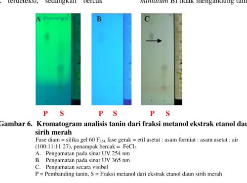Gambar 6.  Kromatogram analisis tanin dari fraksi metanol ekstrak etanol daun  sirih merah 