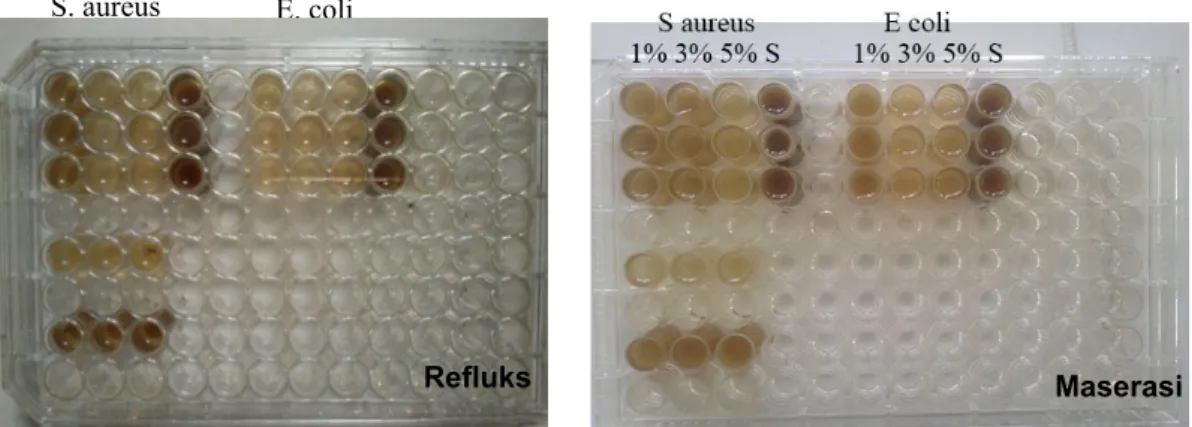 Gambar 2. Hasil pengamatan visual uji antibakteri ekstrak etanol daun Sirih Hijau dengan metode mikrodilusi 