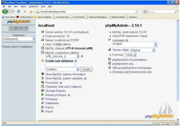 Gambar II-4 Halaman Utama PHP MyAdmin 