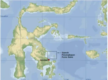 Gambar 2. Perairan Laut Banda. Kotak hitam adalah daerah penangkapan armada pukat cincin mini yang berbasis di Kendari, Sulawesi Tenggara.