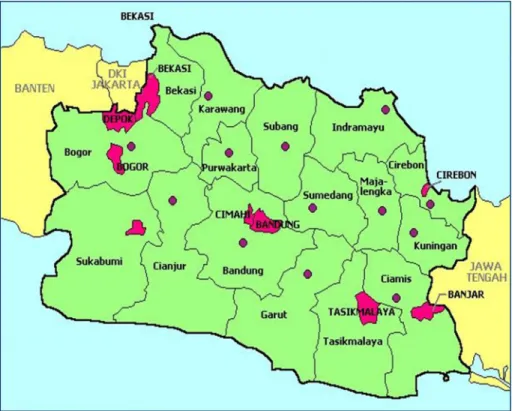 Gambar 2. Peta Wilayah Pengembangan Sapi Potong di Jawa Barat  (Keterangan: Urutan angka didasarkan pada urutan kabupaten)  2