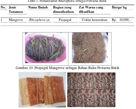 Tabel 1. Pemanfaatan Rhizophora sebagai Pewarna Batik 