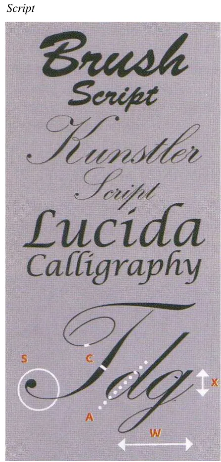 Gambar 2.12 Contoh huruf Script(Sumber :  Hurufontipografi, 2010, hal 50) 
