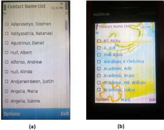 Gambar 4.6. Hasil Pengujian Proses Retrieve Data Contact pada  (a) Nokia C6-00, (b) Nokia 5730 