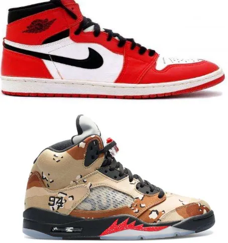 Gambar 1. Air Jordan 1 Chicago dan Gambar 2 Air Jordan 5 Supreme,  