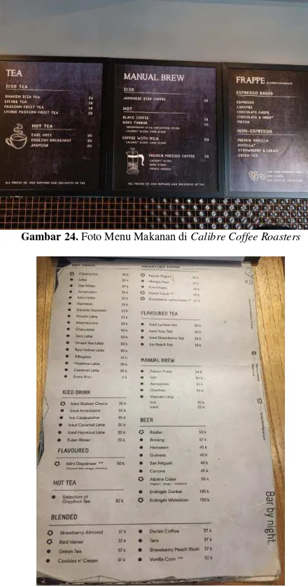 Gambar 24. Foto Menu Makanan di Calibre Coffee Roasters 