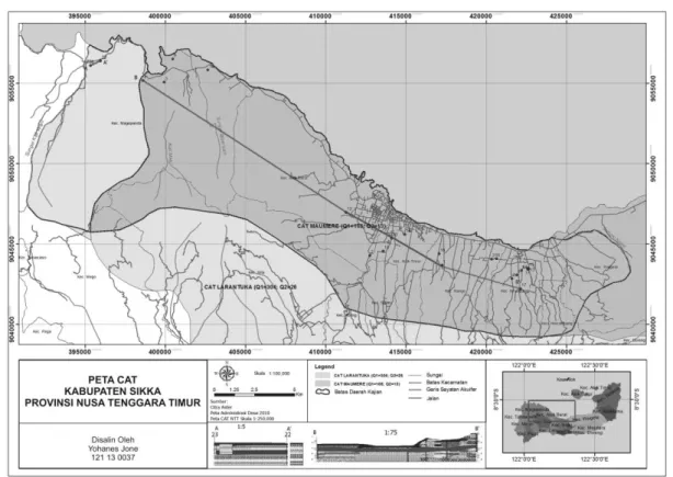 Gambar 2. Sistem akuifer daerah penelitian dan arah sayatan melintang  Potensi Air Tanah Daerah Penelitian 