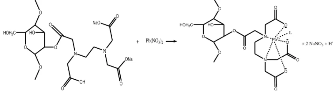 Gambar 5.Reaksi pembentukan kompleks antara logam Pb 2+  dengan membran  selulosa-Na 2 EDTA 