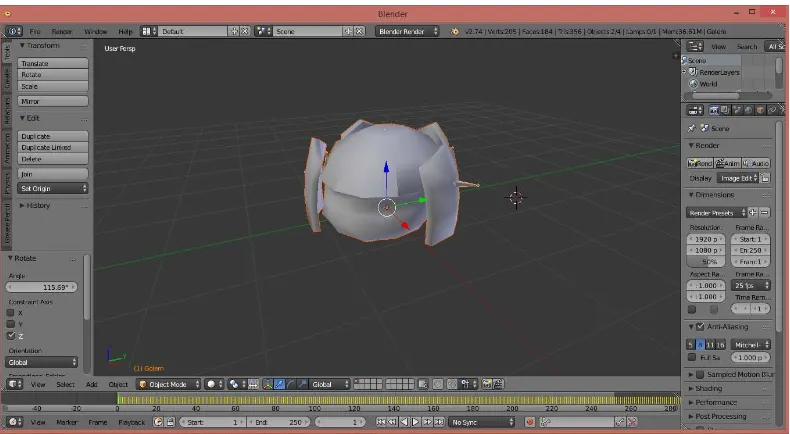 Gambar 3.10 Pembuatan Objek 3D dengan Blender 