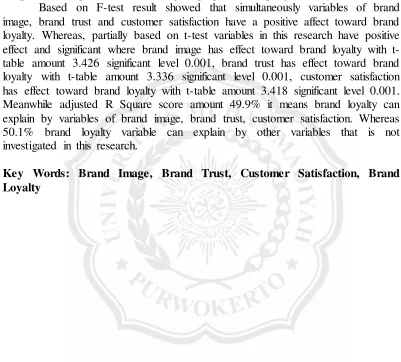 table amount 3.426 significant level 0.001, brand trust has effect toward brand 