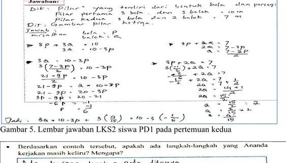 Gambar 5. Lembar jawaban LKS2 siswa PD1 pada pertemuan kedua 