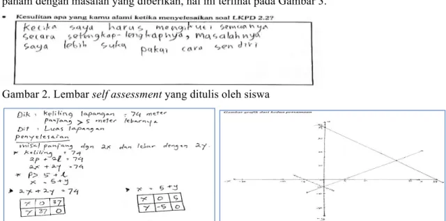 Gambar 2. Lembar self assessment yang ditulis oleh siswa  