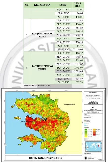 Gambar 2. Peta Distribusi Suhu Permukaan Di Kota Tanjungpinang 