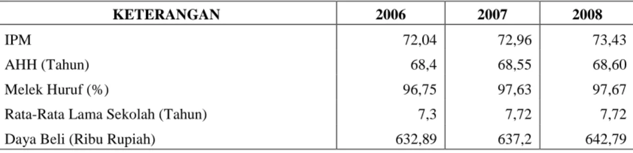 Tabel 10 :  IPM Kabupaten Indragiri Hulu Tahun 2006-2008 