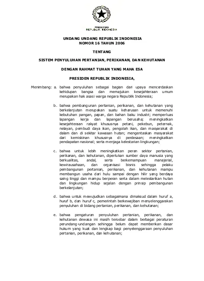 UNDANG-UNDANG NOMOR 16 TAHUN 2006 TENTANG SISTEM PENYULUHAN PERTANIAN ...