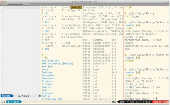 Figure 1-5. The same tmux session with even-horizontal applied