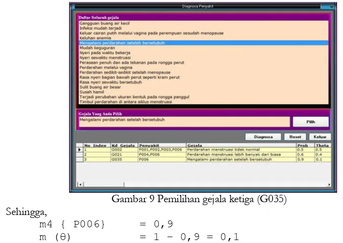 Gambar 9 Pemilihan gejala ketiga (G035) 