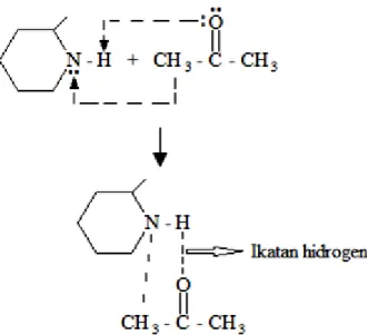 Gambar  5. Ke larutan Senyawa A lka loid Ekstrak Daun Tu mbuhan Sema k Bunga Putih dala m aseton  Pembentukan  ikatan  hidrogen  antara 