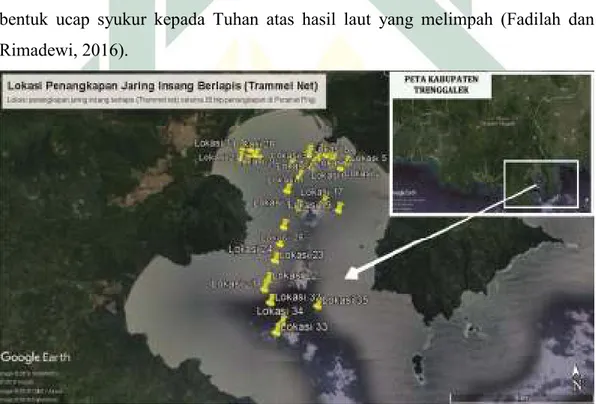 Gambar 4. 1 Lokasi Penangkapan di Wilayah Perairan Prigi  (Sumber : Google Earth, 2019) 