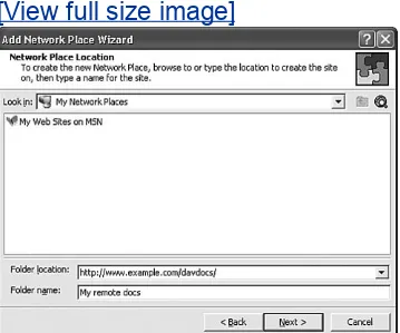 Figure 8.1. Adding a network place in MicrosoftOffice.