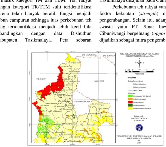Gambar 1. Peta sebaran perkebunan teh rakyat di Kabupaten Tasikmalaya 