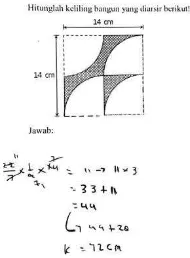 Gambar 10. Hasil tertulis S3 Soal Keliling Gabungan Bangun Persegi dan Lingkaran 