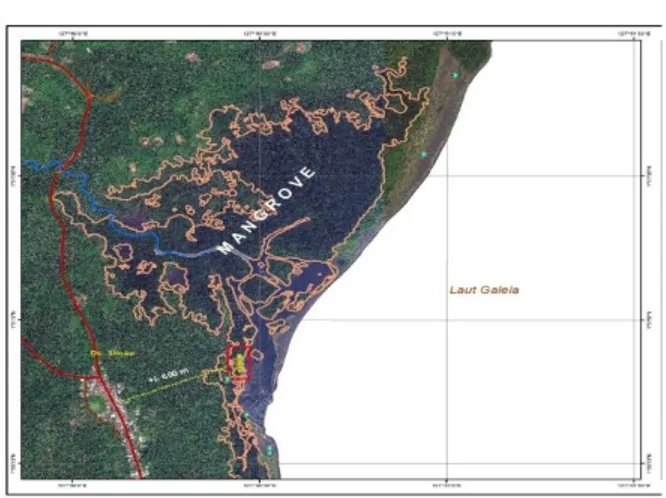 Gambar 1. Peta Lokasi Habitat Bertelur  Gosong Maluku di Simau, Galela  Teknik  Pengambilan  Telur  Oleh  Masyarakat  Desa Simau 