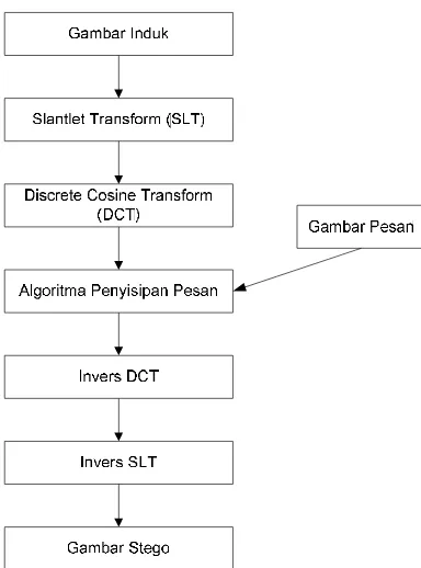 Gambar 3. Diagram Alir Proses Penyisipan Pesan Menggunakan SLT-DCT 