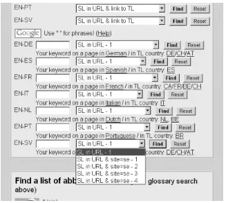 Figure 1-15. WWW Search Interfaces for Translators parallel text tool 