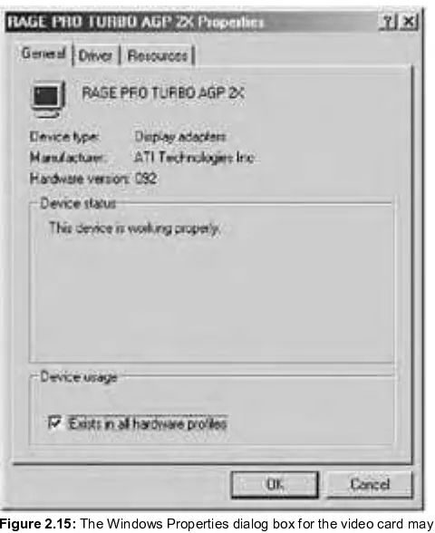Figure 2.15: The Windows Properties dialog box for the video card may provide information on the video chipset