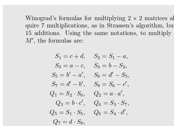 Figure 3.2: Winograd’s formulas for matrix multiplication