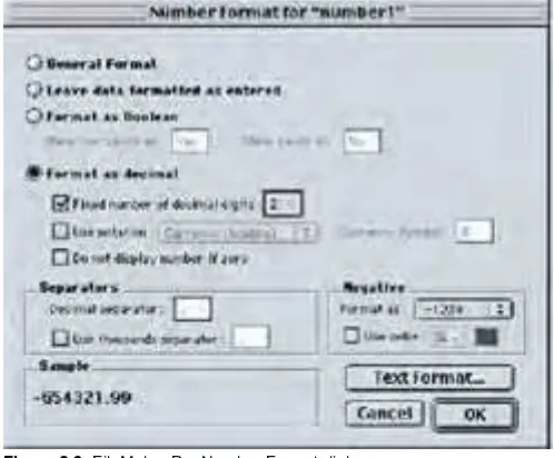 Figure 2.3: FileMaker Pro Number Format dialog