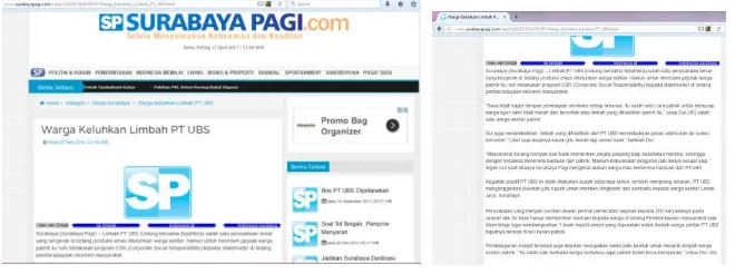 Gambar I.1. Screenshot berita limbah PT UBS di surabayapagi.com 