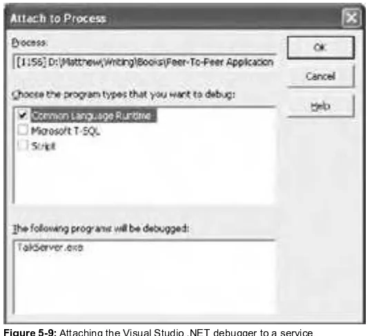 Figure 5-9: Attaching the Visual Studio .NET debugger to a service