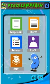 Gambar 3 menyajikan menu yang ada dalam aplikasi mobile learning perkecambahan dengan 5 menu utama yaitu kompetensi, materi, evaluasi, profil dan rapor