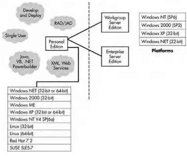 Figure 2.2. Workgroup Server Edition, Personal Edition (PE), and Enterprise ServerEdition.