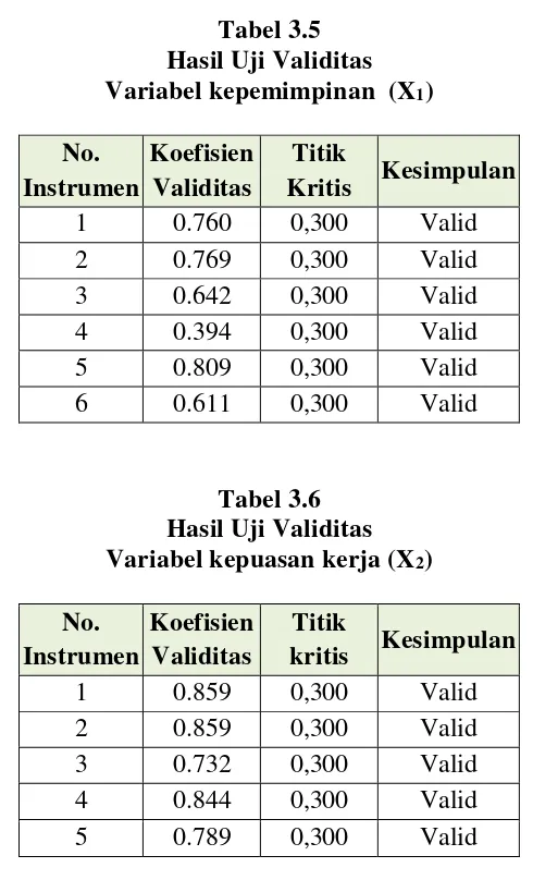 Tabel 3.5 Hasil Uji Validitas  