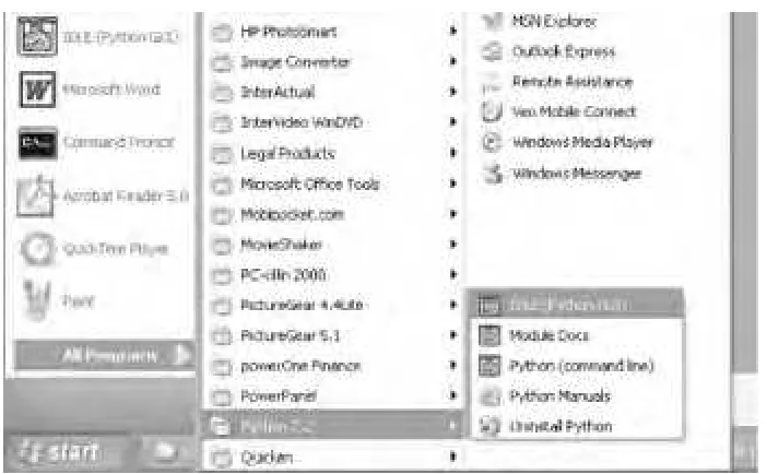 Figure 2-1. Python on the Windows Start menu