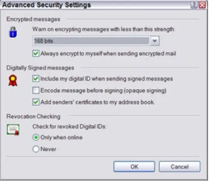Figure 8-3: The Advanced settings to make sure your mail is sentencrypted.
