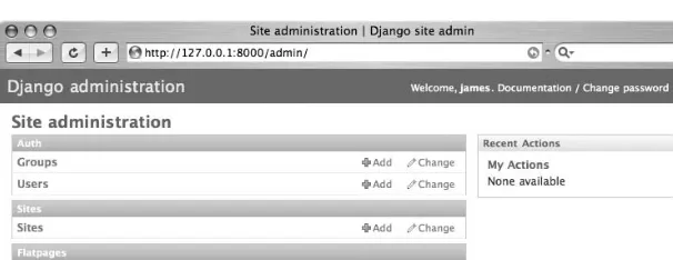 Figure 2-1. Home page of the Django administrative interface