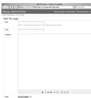 Figure 3-1. The flat pages admin form with rich-text editor