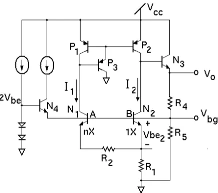 Figure 4.5 Bandgap voltage reference circuit produces a voltage insensitive to temperature and supplyvoltage.